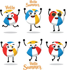 Fototapeta premium Cheerful animated beach balls celebrating summer with joyful expressions and playful actions