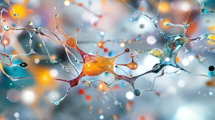 Colorful abstract representation of neurons and synapses, showcasing vibrant connections and sense of depth