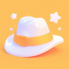 Fototapeta premium A playful white hat with an orange band, surrounded by soft stars on a yellow background.