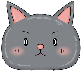 Grey cat cartoon, cat head grey color.