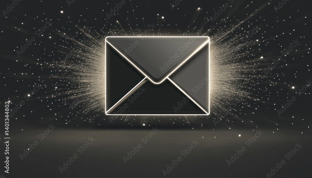 Poster email message sending with futuristic light streaks on dark background