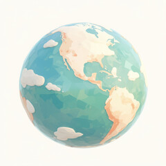 Colorful 3D globe depicting the Americas with stylized clouds and a vibrant ocean, isolated on a white background.