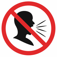 No loud talking sign featuring a silhouette of a person with an open mouth