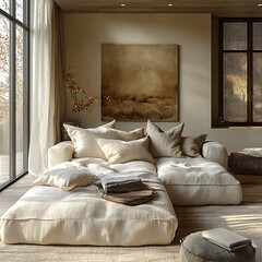 Relaxing reading nook filled with light and comfort high resolution picture