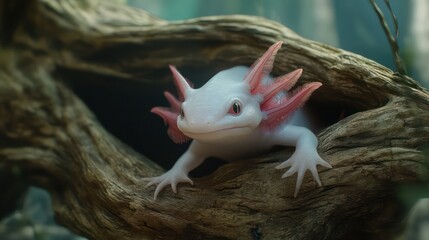 Small white amphibian nestled in roots