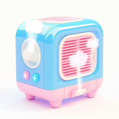 Fototapeta premium Cute blue and pink air cooler with a playful design, isolated on a white background.