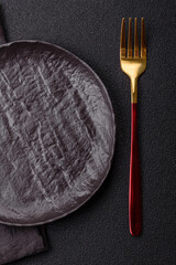 Empty plate with fork, cutlery for dinner table