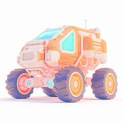 Obraz premium Futuristic rover vehicle design in a glossy finish with vibrant colors, showcasing advanced technology.