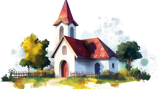Small town church chape on isolate transparent background. Galaxy-Wrought. Illustration
