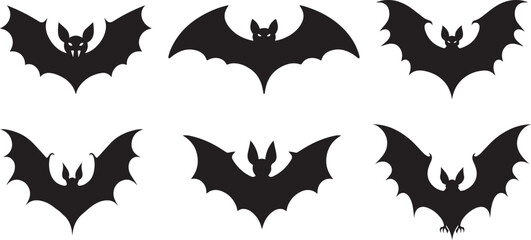 Flying vampire bat silhouettes for Halloween and trick or treat party scary and spooky decoration, Halloween black bat isolated silhouettes holiday horror, vector cartoon icons. 