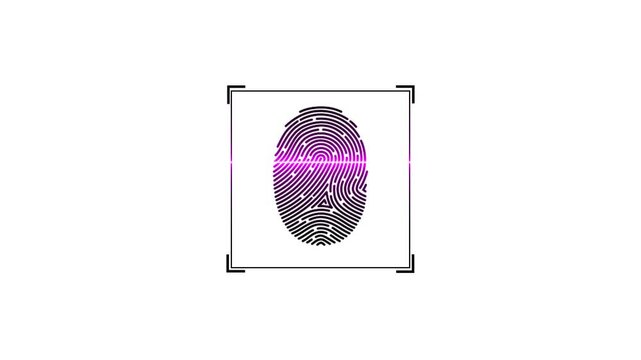 Motion of animation of fingerprint colorful neon Touch ID futuristic digital processing. Points connecting by lines. Security, guard concept for mobile application or smartphone,