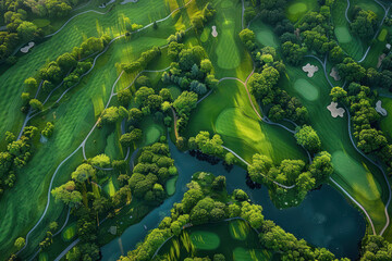 Aerial View of Suburban Golf Course with Fairways and Hazards
