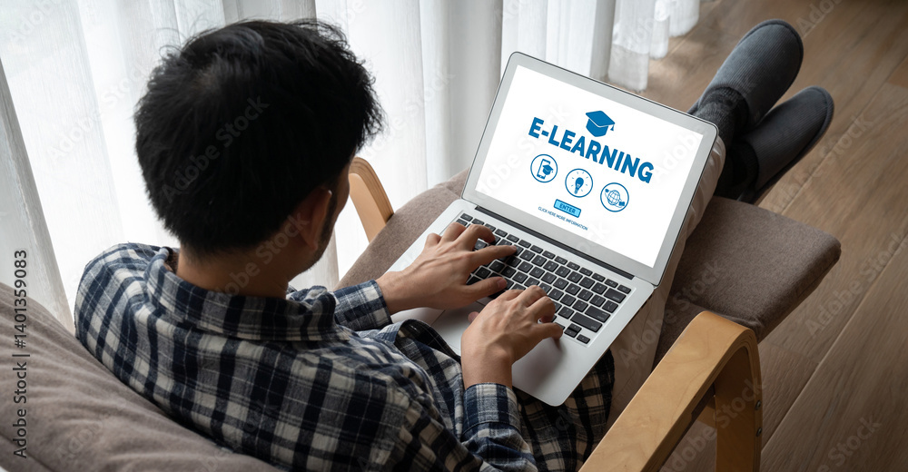Poster e-learning website with modish sofware for student to study online on the internet network