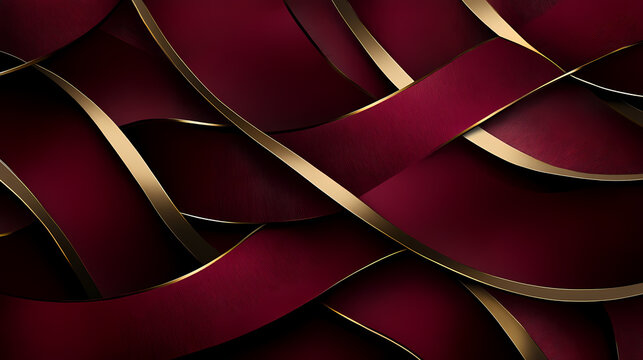 Modern invitation background featuring thin, interwoven lines in rich burgundy and matte gold, creating a luxurious and timeless feel. Timeless Weave. Illustration