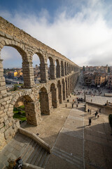 Stunning Segovia Aqueduct with Tourists at its Base