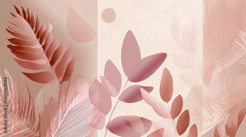 Poster abstract design featuring soft leaves and botanical shapes in muted tones for a calming aesthetic