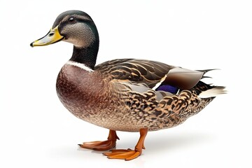 Obraz premium Wild duck on isolated white background close up. High detail.