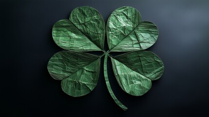 A clean, modern take on a four-leaf clover made from recycled paper textures