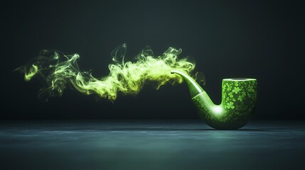 A bold yet minimalist graphic of a stylized green pipe emitting shamrock smoke