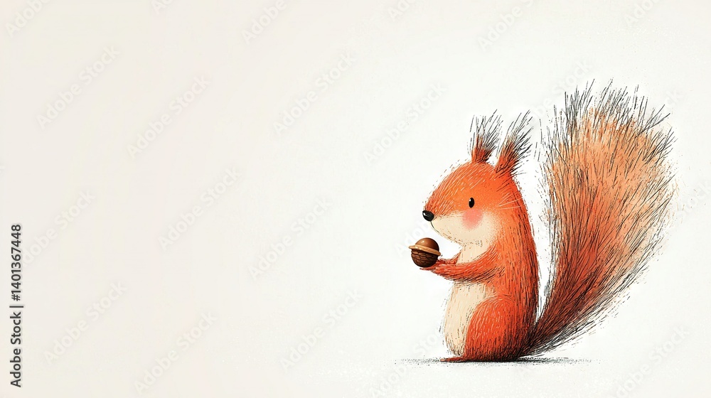 Poster a squirrel with an acorn in the right hand and a nut in the left