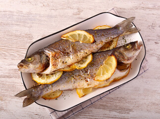 Baked sea bass fish