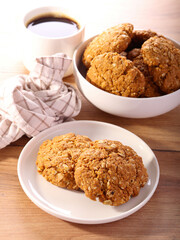 Oatmeal and wheat germ cookies on plate