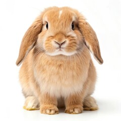 Adorable fluffy lop eared rabbit pure white background