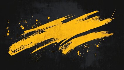 Abstract graphic design, yellow paint brush strokes on dark textured background