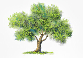 Watercolor paintings, tree isolated on white background