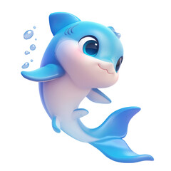Fototapeta premium Cute Cartoon Shark Character with Bubbles in a Playful Pose Isolated on Transparent Background