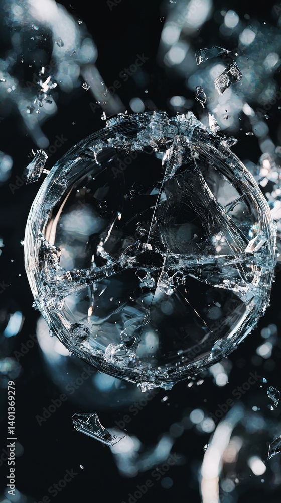 Poster a close-up of a soap bubble bursting, showcasing intricate patterns and reflections.