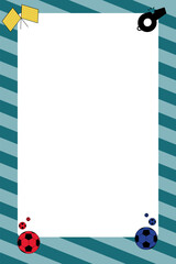 frame with balls, whistle and flags.