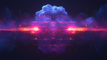 Futuristic glowing cloud digital circuitry sci-fi theme vibrant cyber network intricate floating cloud design. Cosmic Circuitry. Illustration