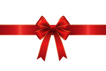 Red ribbon with a bow and a gold border on Png Format and Transparent Background