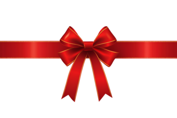 Red ribbon with a bow and a gold border on Png Format and Transparent Background