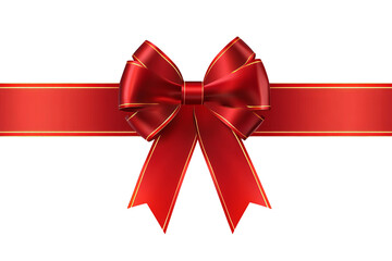 Fototapeta premium Red ribbon with a bow and a gold border on Png Format and Transparent Background