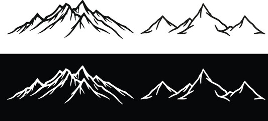 Fototapeta premium Mountain Peaks Silhouette - Black Panoramic Landscape Vector for Adventure Travel & Logos