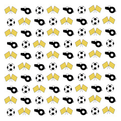 Repeating pattern of soccer balls on a dark blue background.