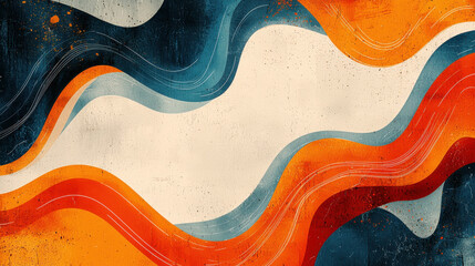 vibrant abstract background featuring flowing waves in shades of orange, blue, and cream, creating dynamic and energetic visual effect. Ideal for modern design projects