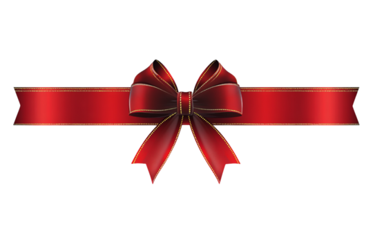 Red ribbon with a bow and a gold border on Png Format and Transparent Background