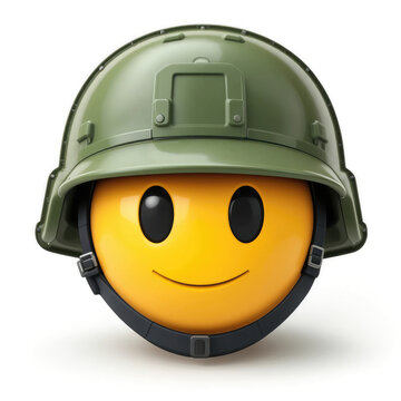 Emoji Wearing Military Helmet with Smiling Face Showing Peace and Positivity