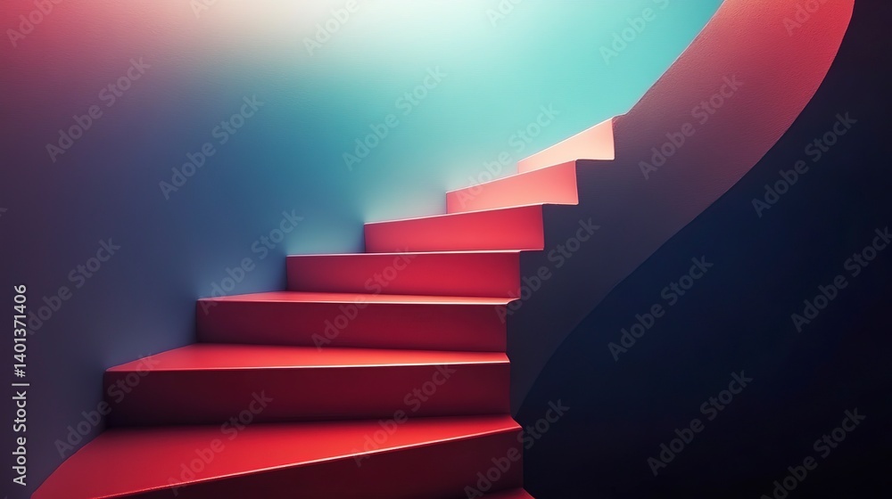 Aufkleber exploring the vibrant ascent of a modern staircase with bold colors and intriguing design elements