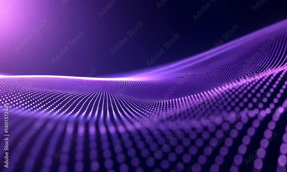 Poster a mesmerizing digital wave pattern in purple hues, creating a sense of depth and motion, perfect for