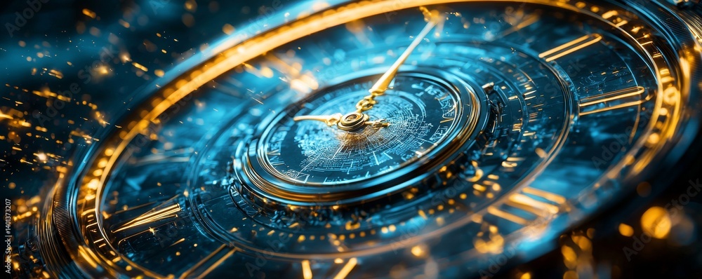 Poster a futuristic clock mechanism showcasing intricate gears and glowing elements.