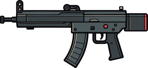 Submachine Gun with Tactical Grip and Stock PNG Submachine Gun with Quick Trigger Vector