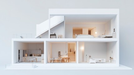 White Minimalist House Cutaway Interior Design Model