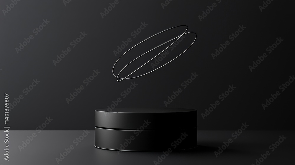 Poster a minimalist design showcasing a floating object above a black surface.