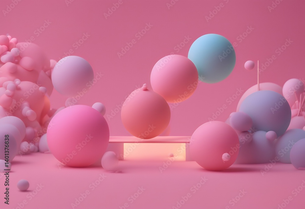 Poster balls abstract geometric design primitive shapes mockup simple background 3d neon minimal pastel ele