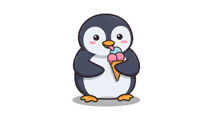 Obraz premium Cartoon Penguin on Ice - Cold Animal Bird Vector Illustration