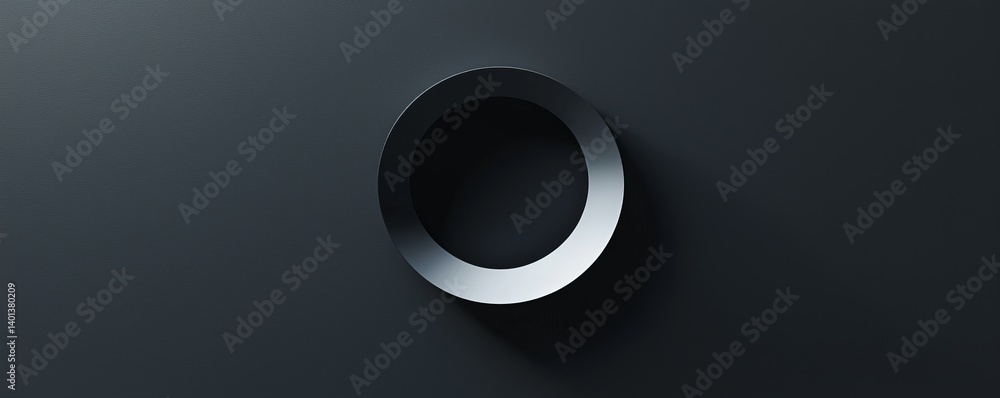 Poster a sleek black circular object casting a subtle shadow against a dark background.